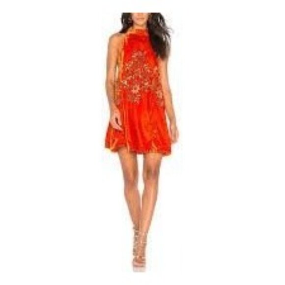 Free People Jill's Sequin Swing Velvet Halter Mini Dress Orange Sleeveless Large - Picture 16 of 16
